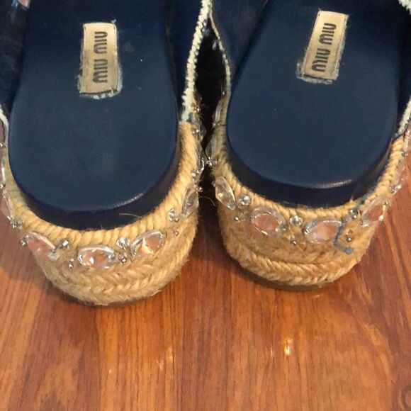 Miu Miu Denim crystal platform espadrilles size 8 - Picture 5 of 7